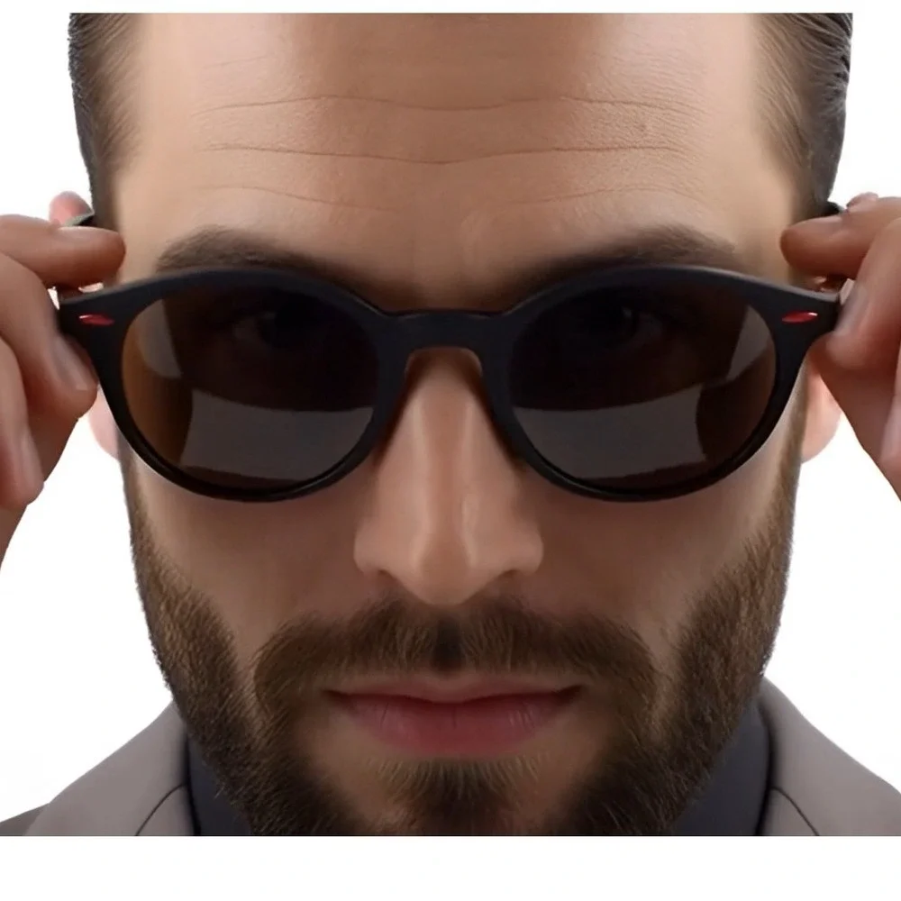 Sunglasses Brown Lens Circle Frame Fashion‎ Model Fashionable Beach Casual Style